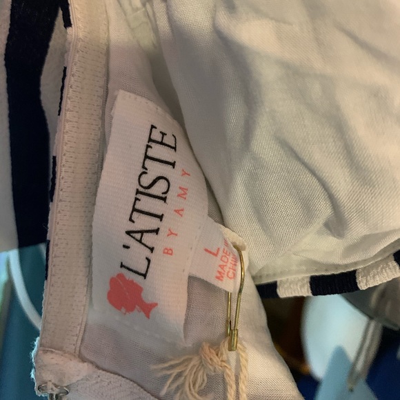 two piece navy and white striped set- size L - Picture 8 of 8